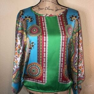 Ivy Jane Green Silky Feel Kimono/Scarf Blouse with Drawstring Blouse Size M